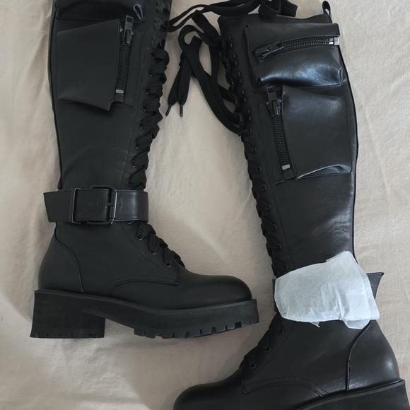 Dolls Kill Black Combat Boots with Pockets - Picture 12 of 12